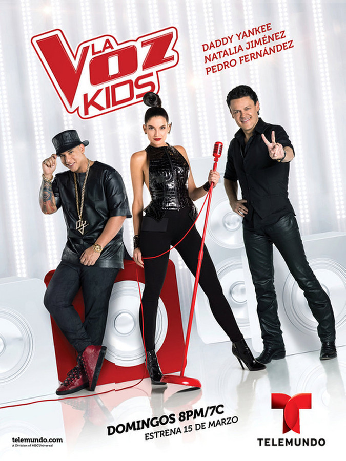 LA VOZ KIDS -- Season: 3 -- Pictured: (l-r) Daddy Yankee, Natalia Jimenez, Pedro Fernandez, "La Voz Kids" Season 3 Key Art  -- Photo by: (Key Art/Telemundo)