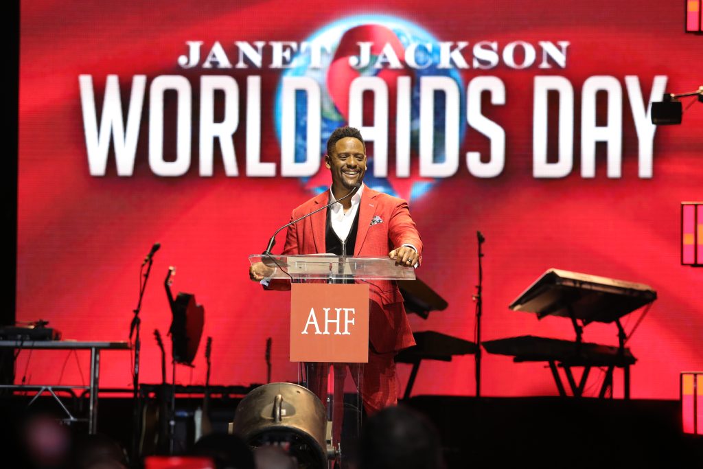 HOUSTON, TEXAS - DECEMBER 01: Blair Underwood delivers remarks after receiving Lifetime Achievement Award at NRG Arena on December 01, 2023 in Houston, Texas. (Photo by Bob Levey/Getty Images for AIDS Healthcare Foundation)